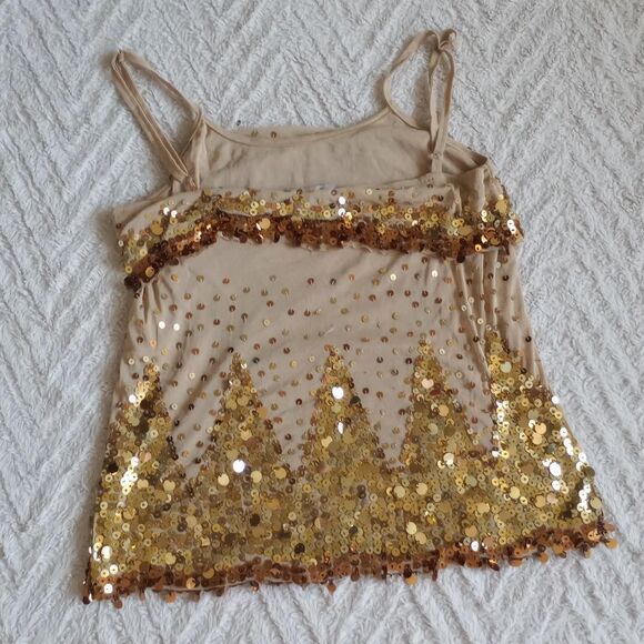 Y2K Gold Beaded Sequined Micromesh Fairy Cami - Picture 2 of 4